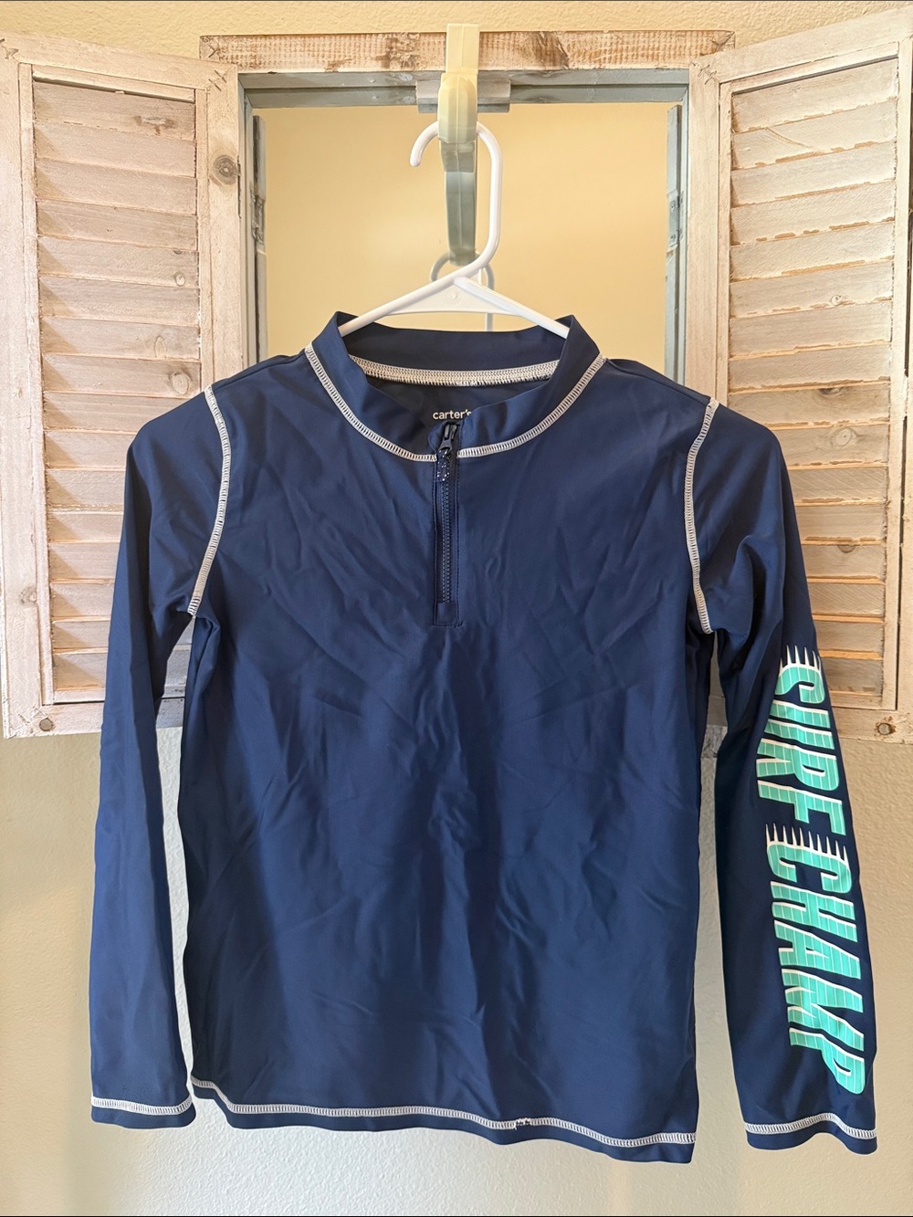 Carter's Navy Long-Sleeve Swim Rash Guard with 'Surf Champ' Sleeve